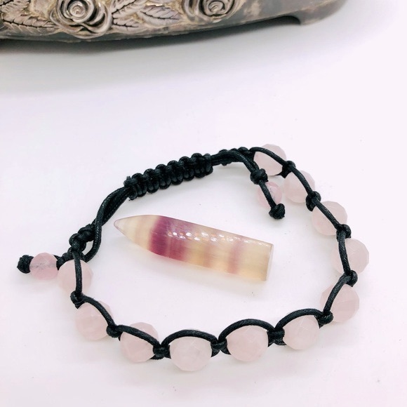 Vintage Rose Quartz Bracelet & Quartz Prism Stone - Picture 8 of 11